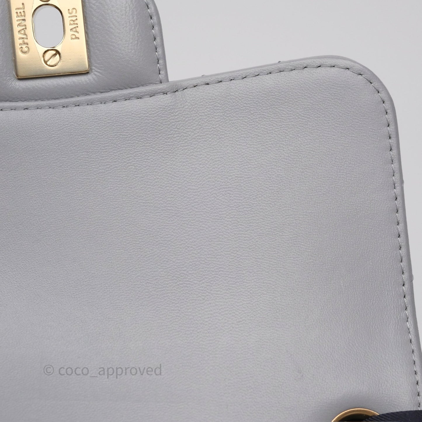 Chanel Mini Square Flap Chevron Grey Lambskin Gold Hardware
