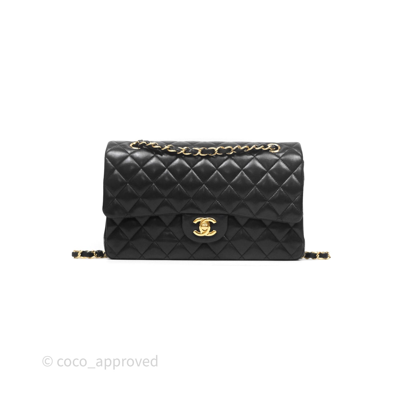 Chanel Classic M/L Medium Flap Quilted Black Lambskin Gold Hardware