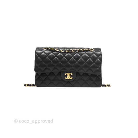 Chanel Classic M/L Medium Flap Quilted Black Lambskin Gold Hardware