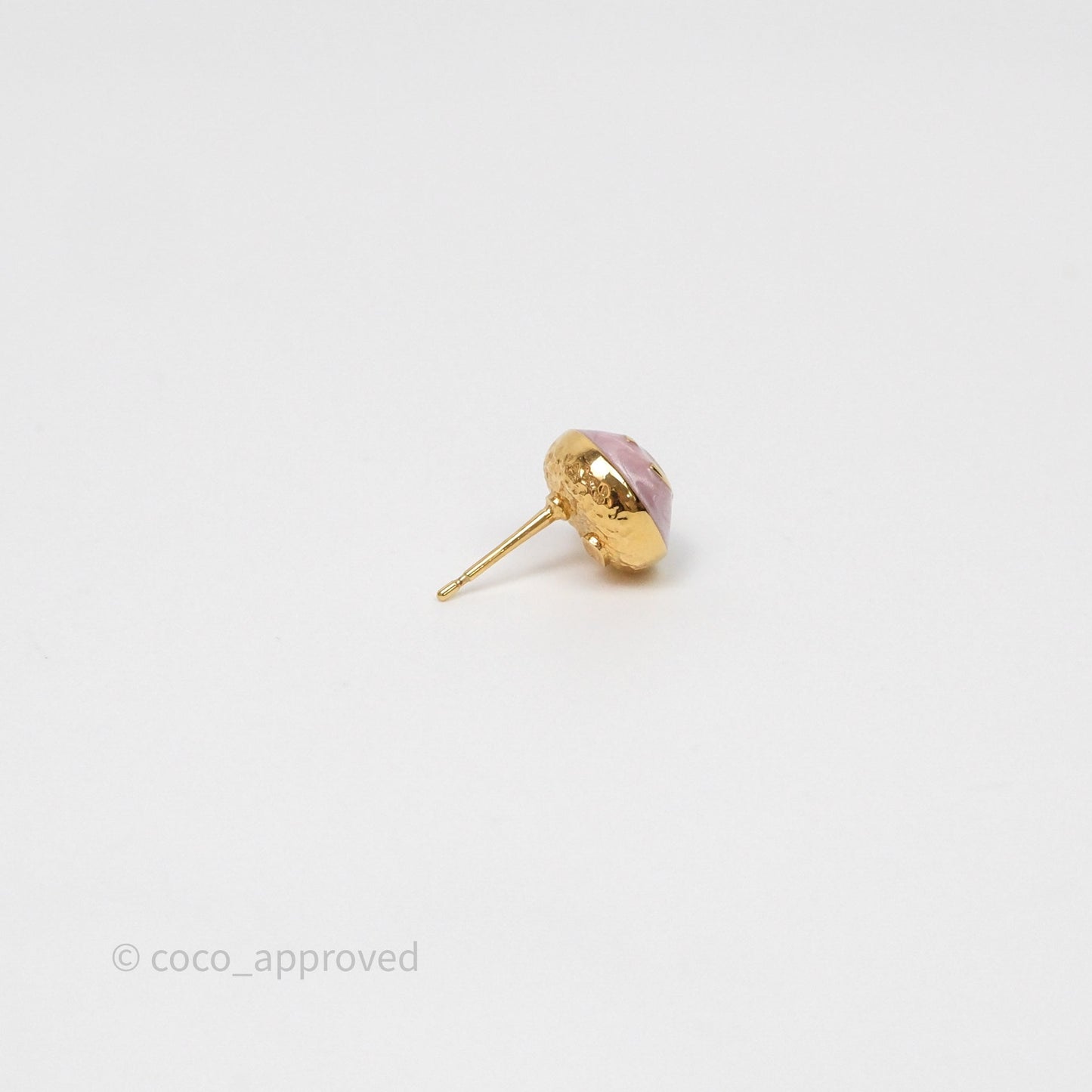 Chanel CC Pink Round Earrings Gold Tone 26C