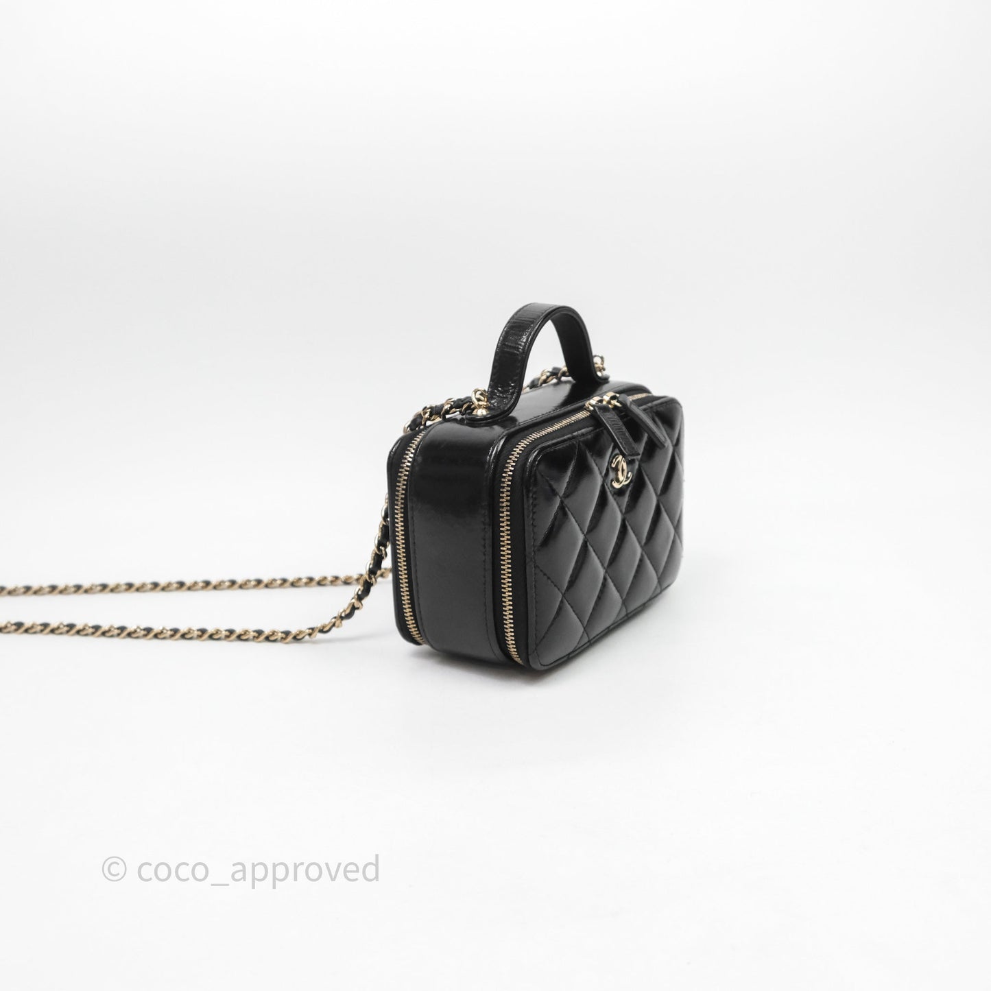 Chanel Small Top Handle Vanity Case Black Shiny Crumpled Calfskin Gold Hardware