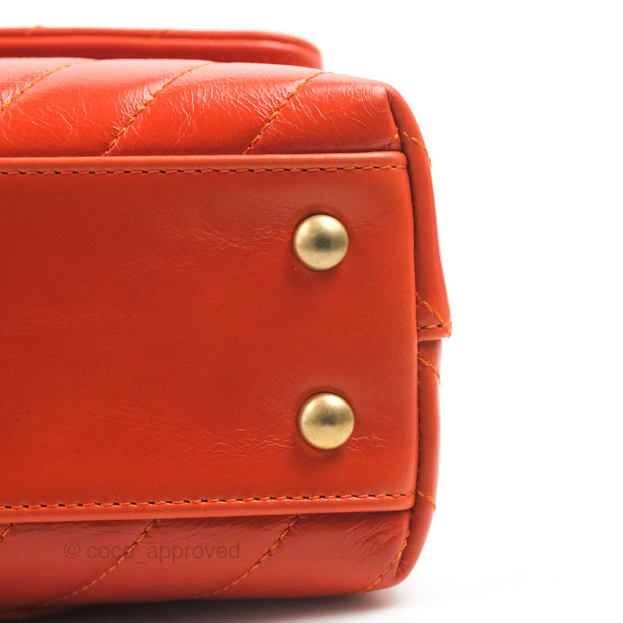 Chanel Chevron Small Coco Handle Dark Orange Shiny Aged Calfskin Aged Gold Hardware