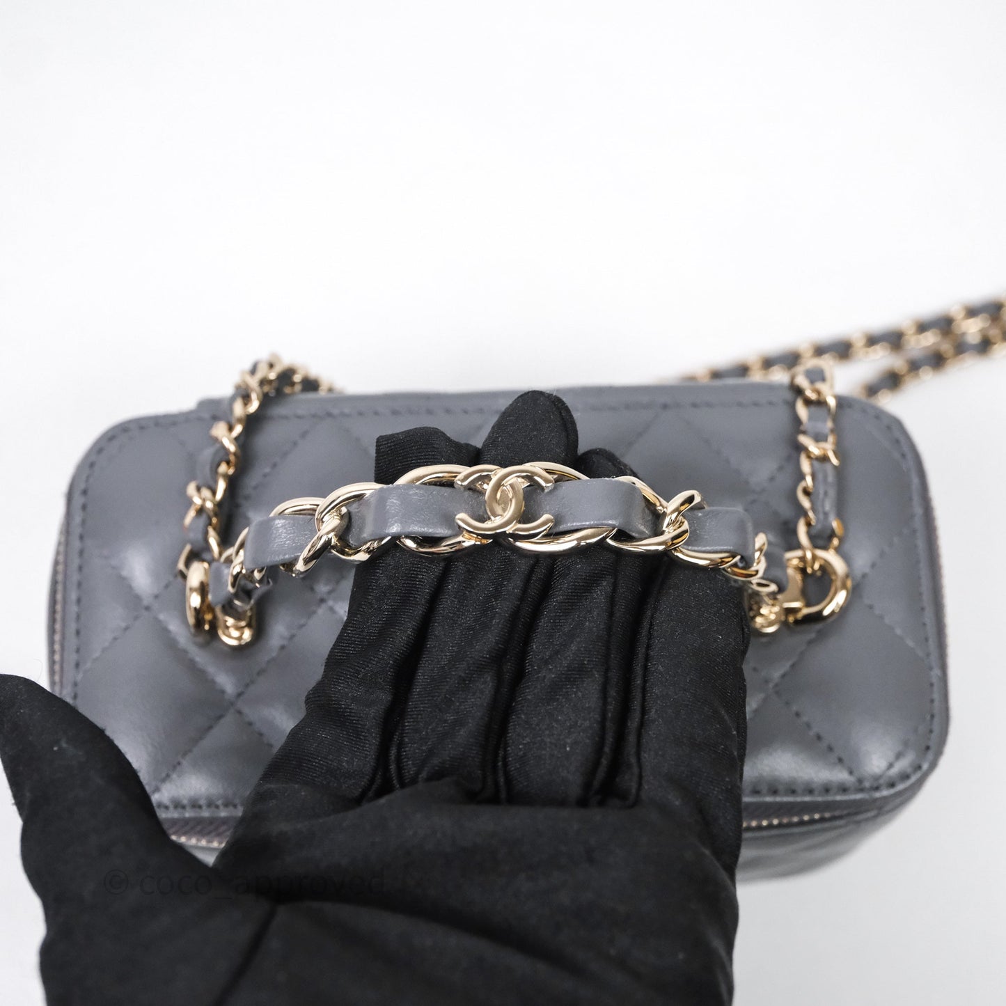 Chanel Vanity Rectangular Top Handle Grey Lambskin Gold Hardware