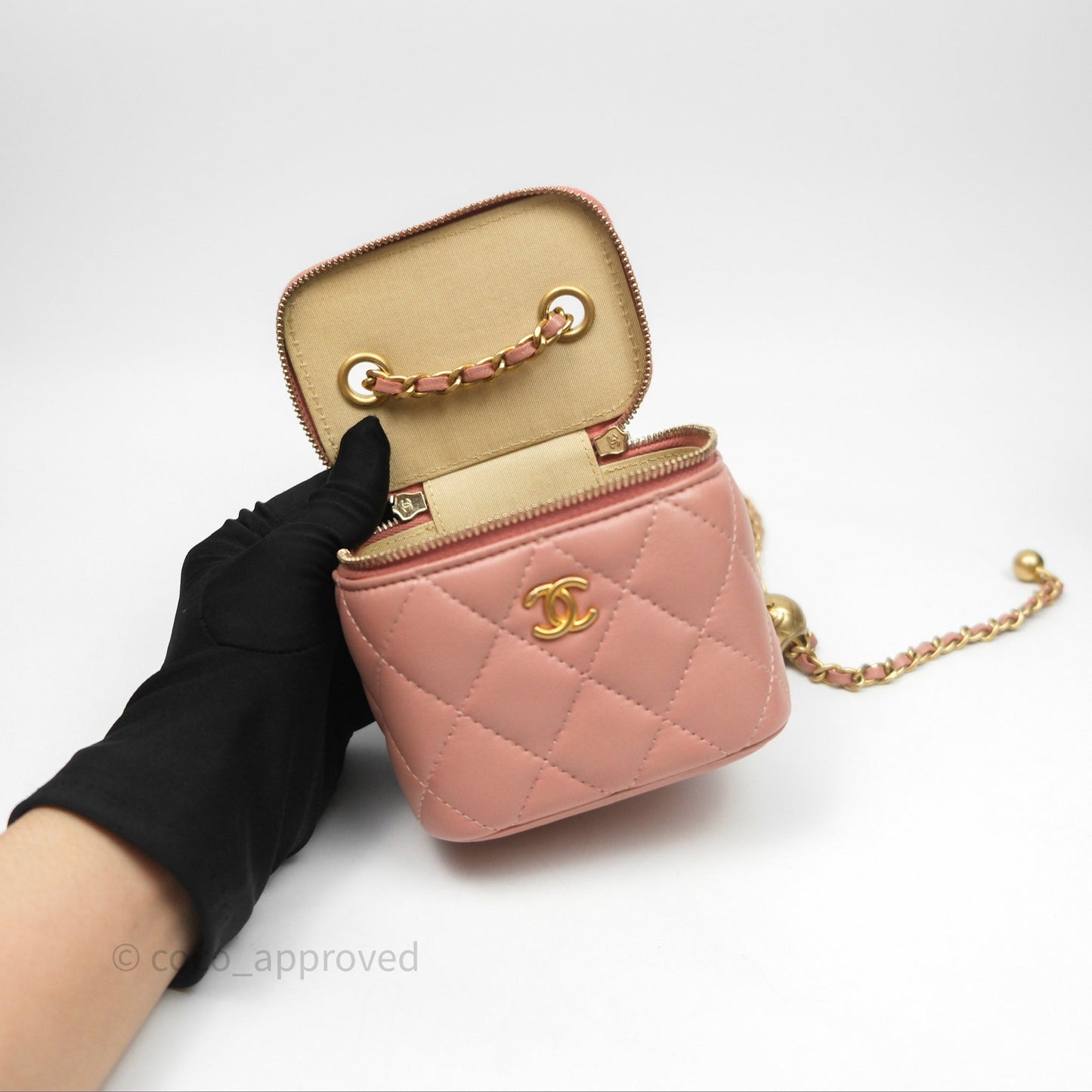 Chanel Mini Pearl Crush Vanity With Chain Pink Gold Hardware