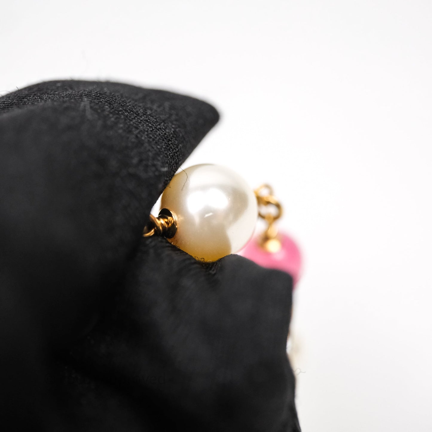 Chanel CC Pearl Pink Bead Necklace Gold Tone 22A