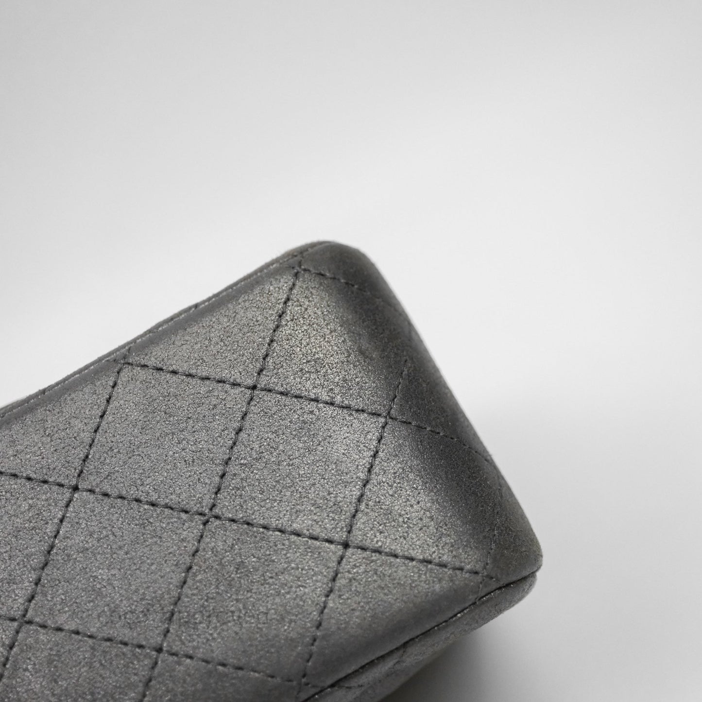 Chanel Mini Square Iridescent Grey Suede Gun Metal Hardware