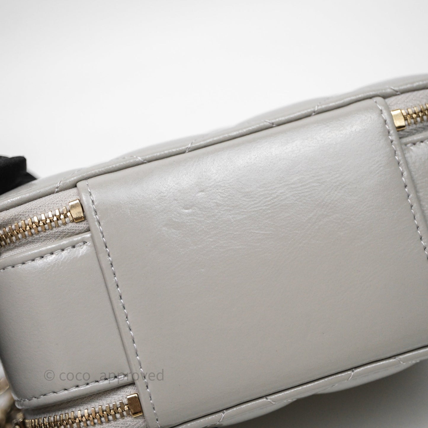 Chanel Mini Top Handle Camera Case Grey Shiny Calfskin Gold Hardware 22B