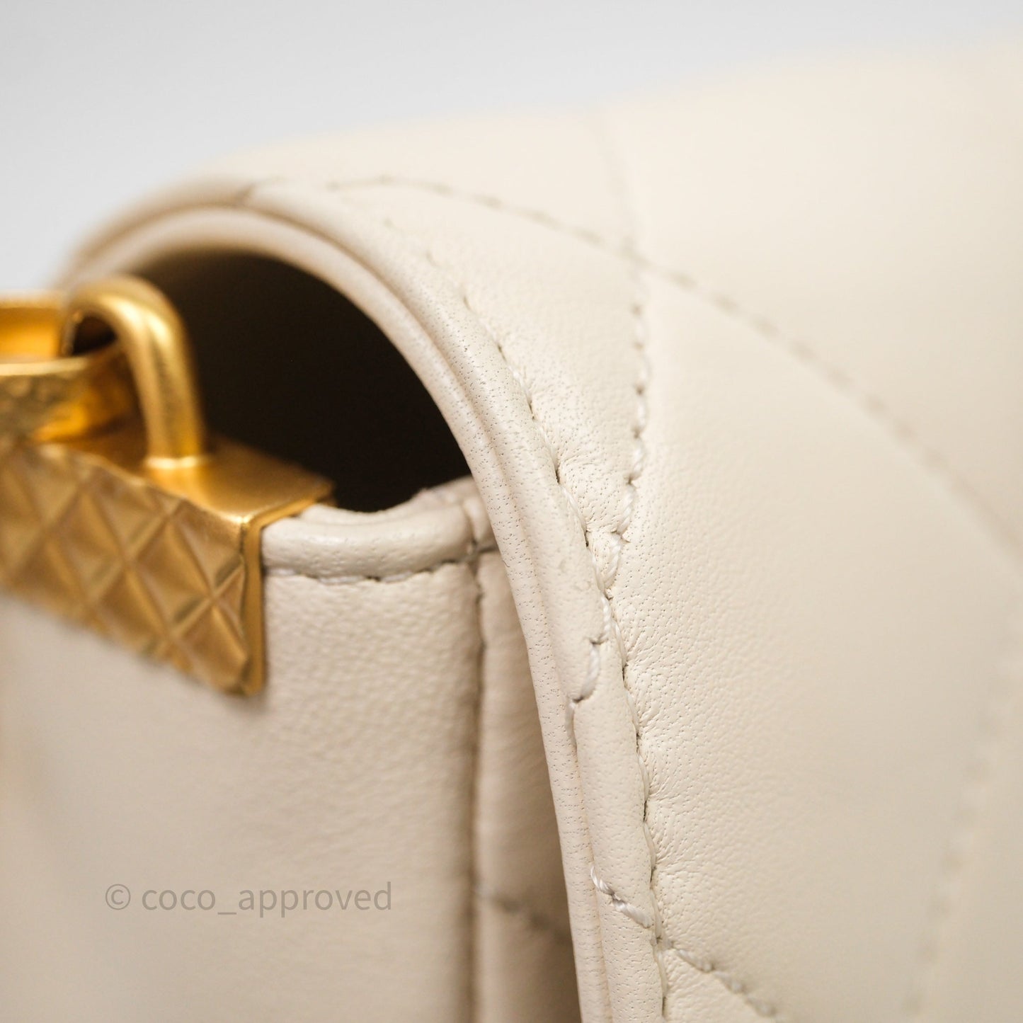 Chanel Flap with Coin Charm Ivory White Lambskin Aged Gold Hardware