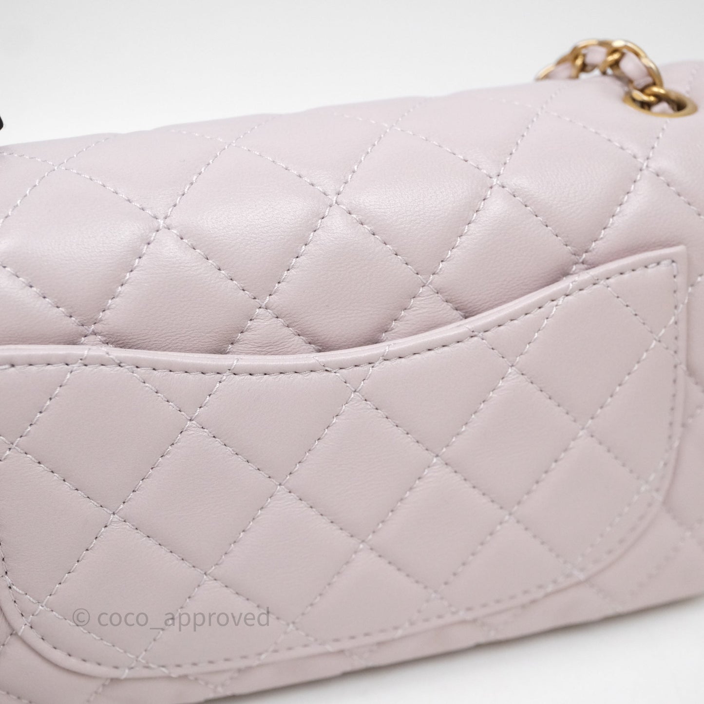 Chanel Mini Rectangular Pearl Crush Lilac Lambskin Aged Gold Hardware
