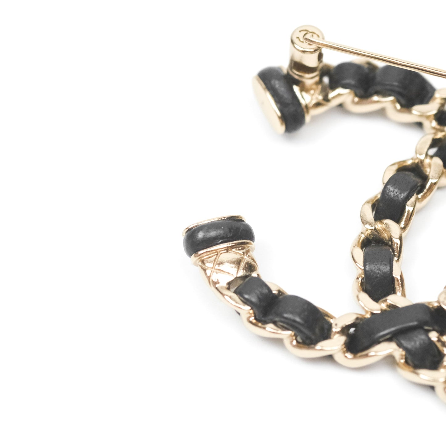Chanel CC Black Lambskin Brooch in Gold Tone 21S