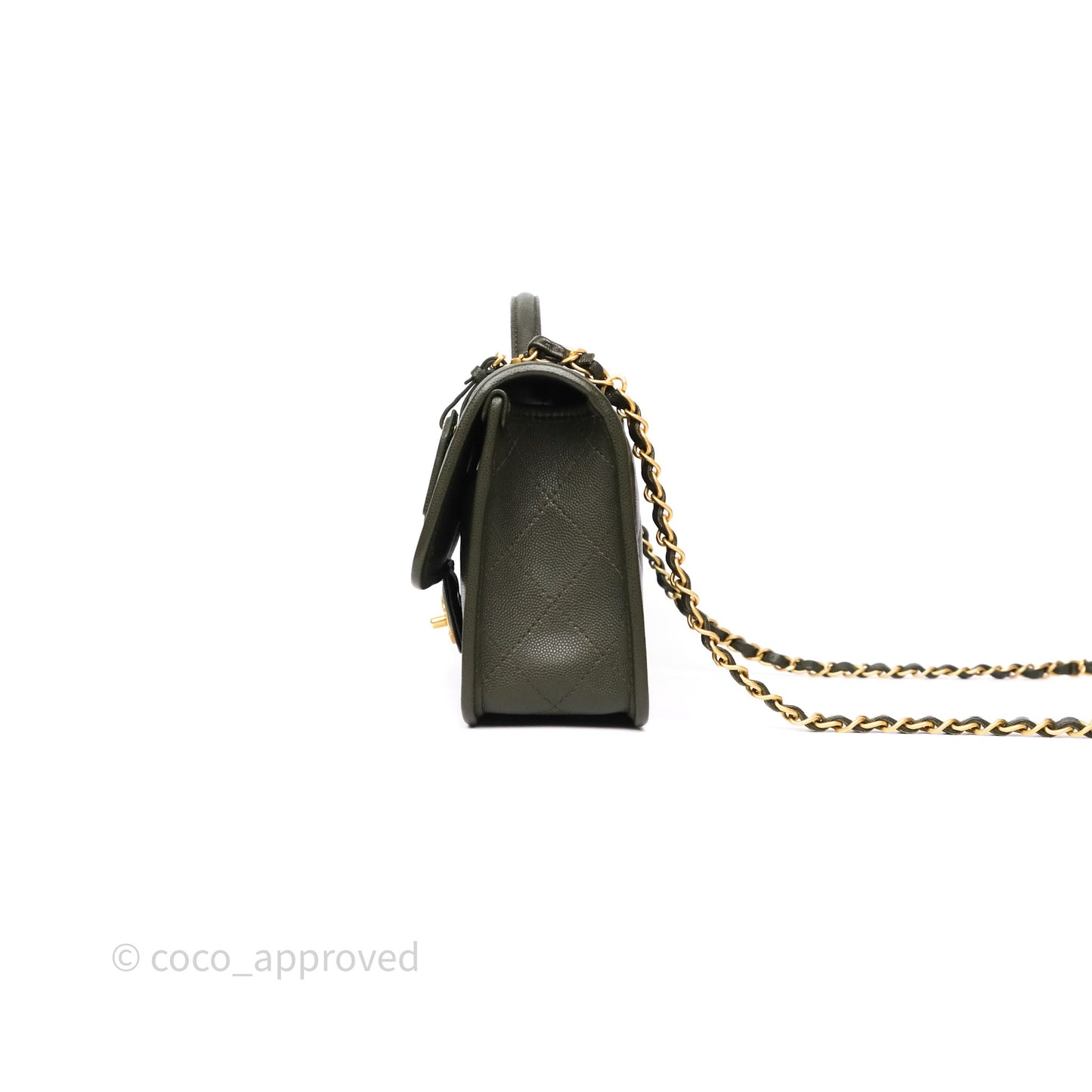 Chanel School Memory Top Handle Flap Army Green Caviar Aged Gold Hardware