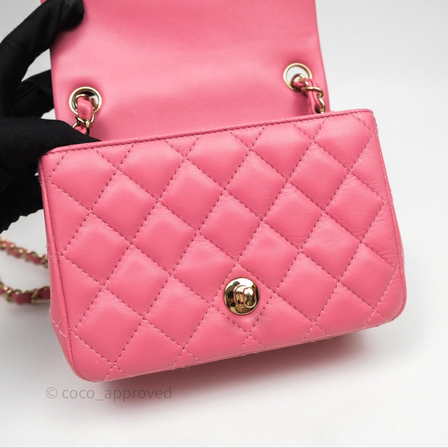 Chanel Mini Square Flap Quilted Pink Lambskin Gold Hardware