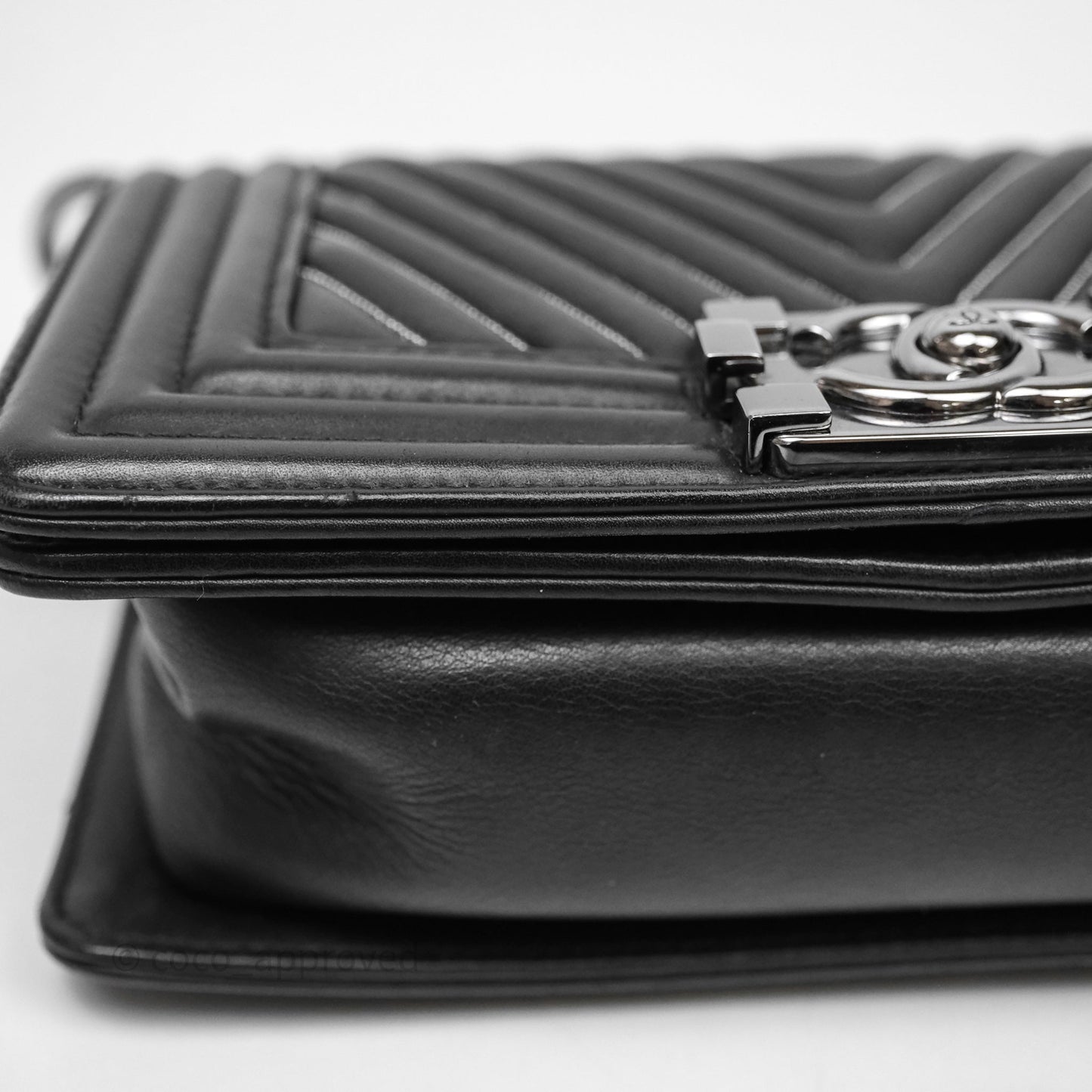 Chanel Small Boy Beaded Chevron Black Lambskin Silver Hardware