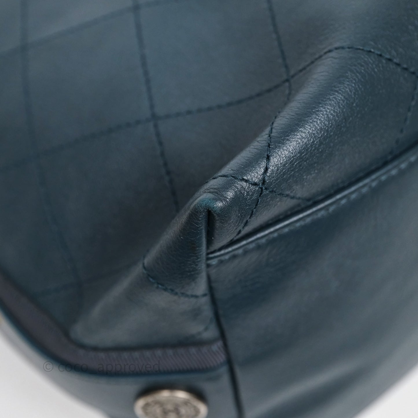 Chanel Button Up Hobo Bag Quilted Teal Calfskin Aged Gold Hardware