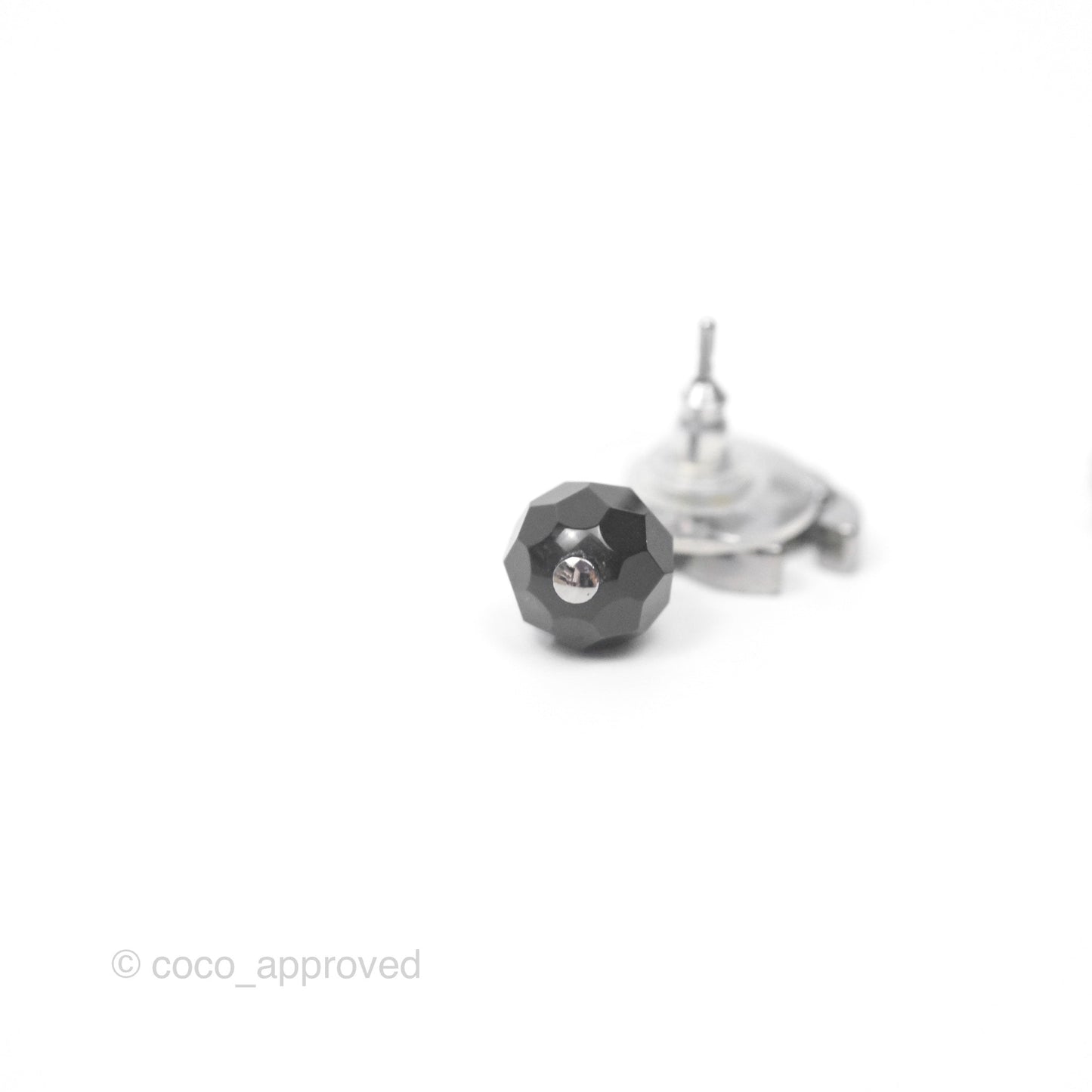 Chanel CC Black Bead Drop Earrings Dark Silver 10V