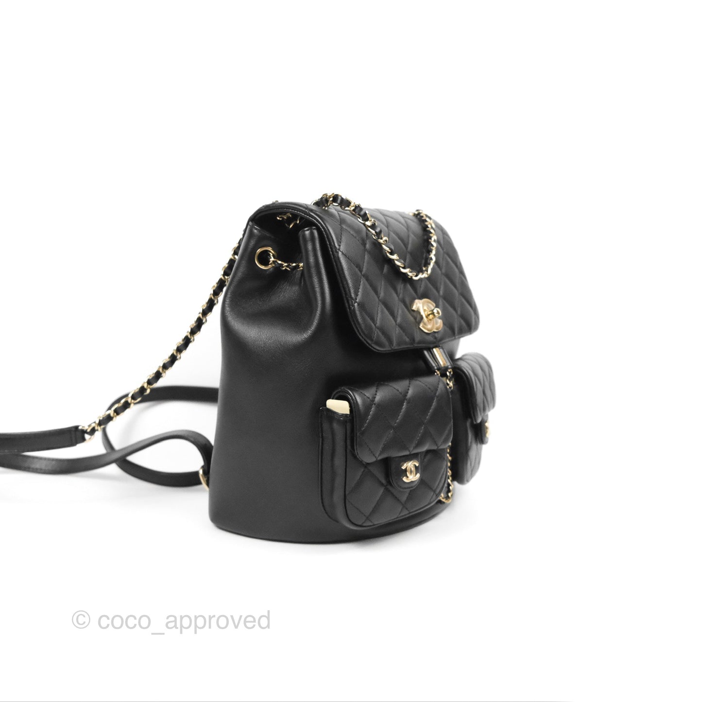 Chanel Duma Backpack Large Black Calfskin Gold Hardware 23P