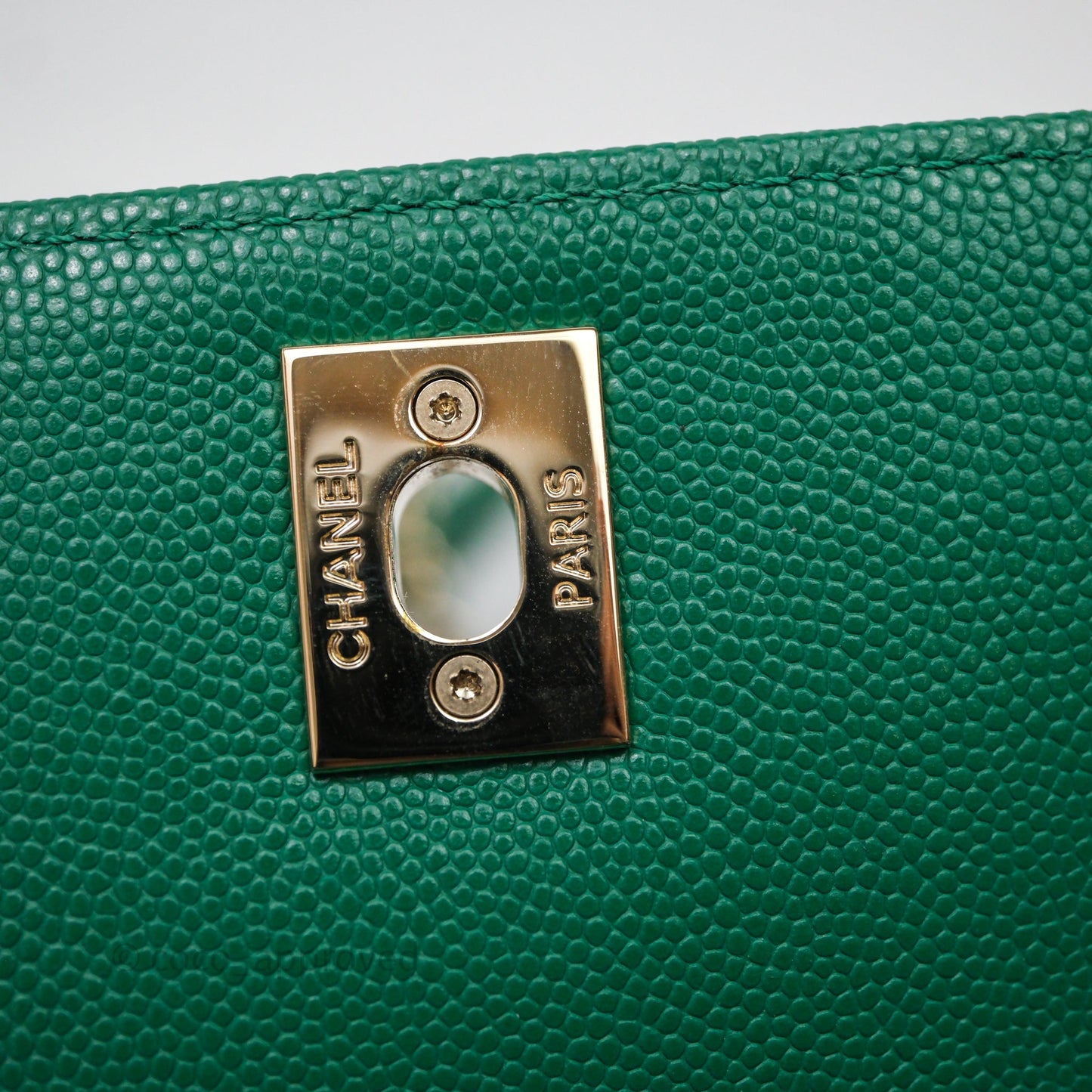 Chanel Mini Coco Handle Quilted Green Caviar Gold Hardware