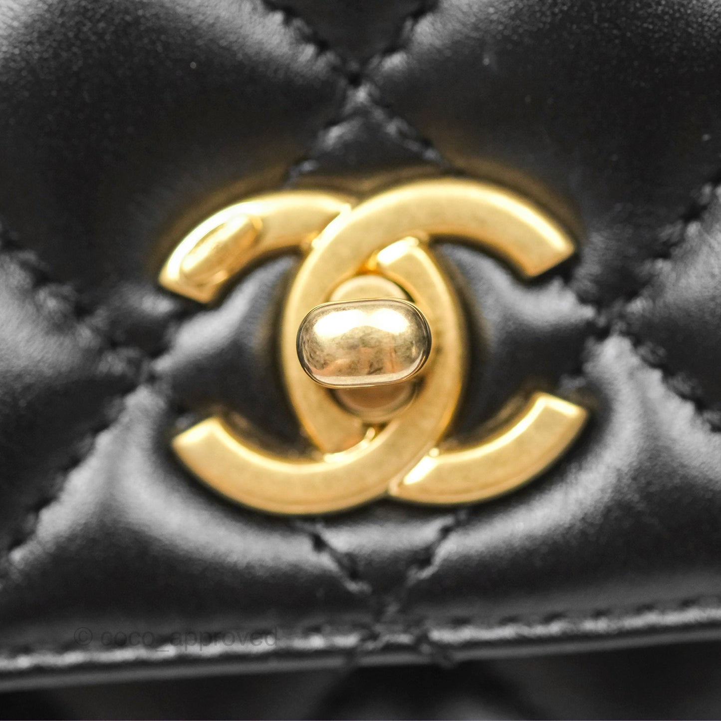 Chanel Small Coco Handle Quilted Black Calfskin Aged Gold Hardware
