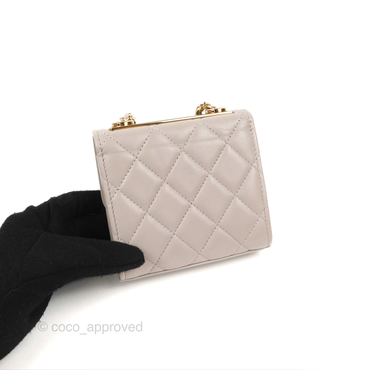Chanel Mini Quilted Trendy CC Clutch With Chain Light Grey Lambskin Gold Hardware