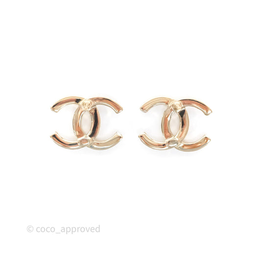 Chanel Crystal CC Earrings Gold Tone 24V