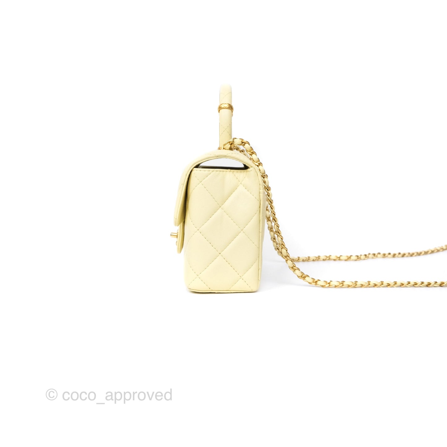 Chanel Crush Top Handle Flap Bag Yellow Lambskin Aged Gold Hardware