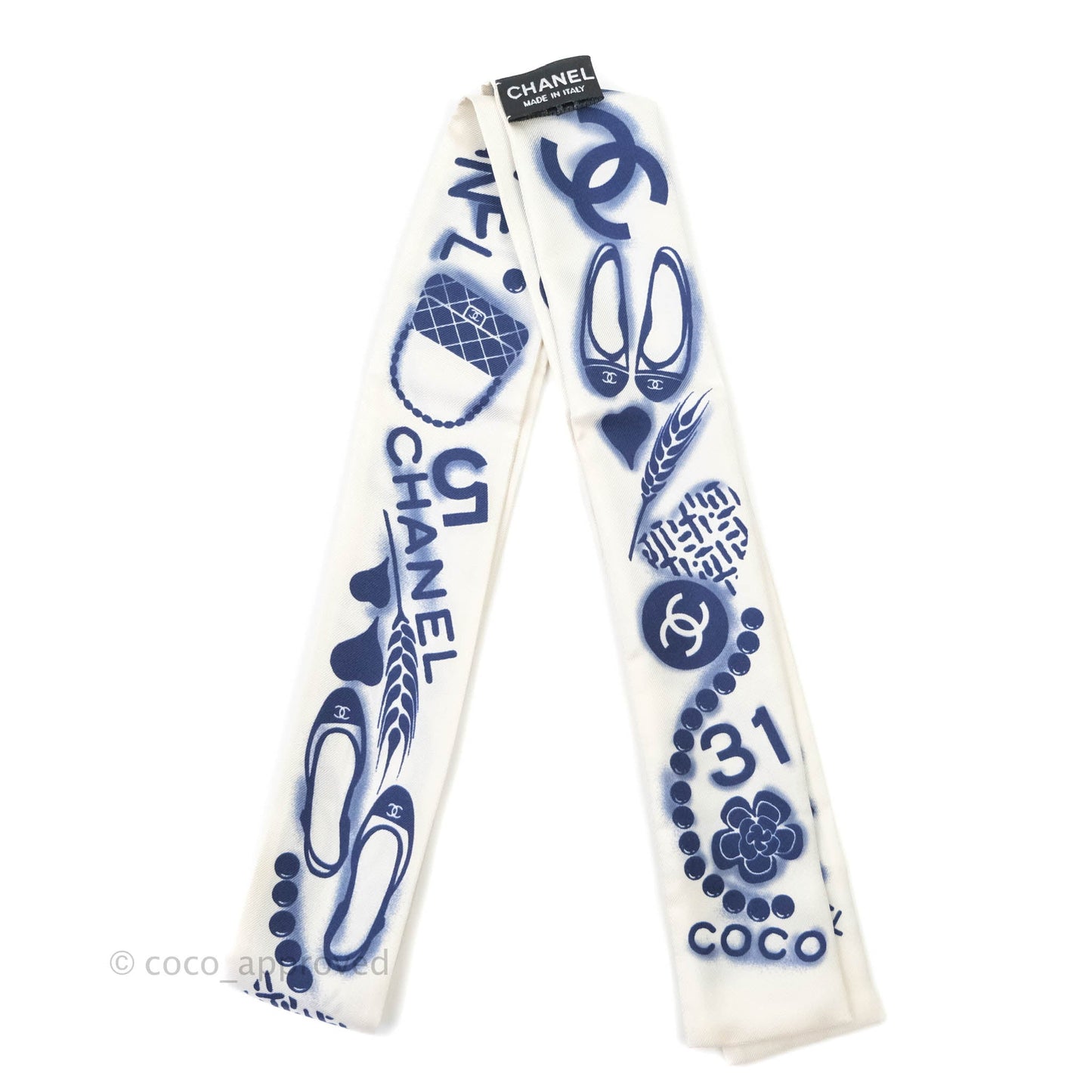 Chanel CC Silk Twilly in White