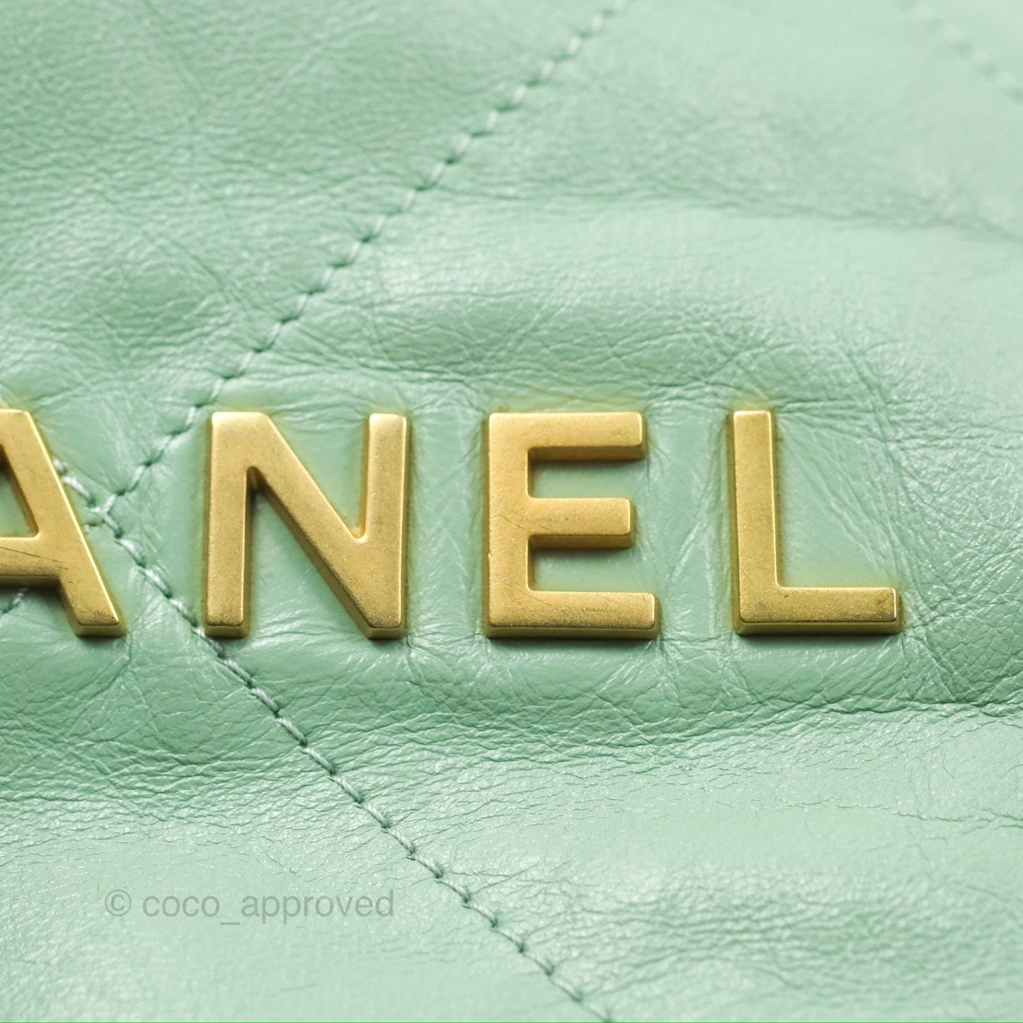 Chanel 22 Small Mint Green Shiny Calfskin Aged Gold Hardware