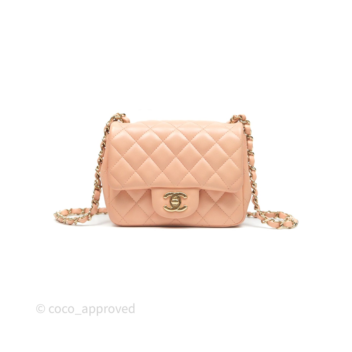 Chanel Mini Square Flap Quilted Beige Pink Lambskin Gold Hardware