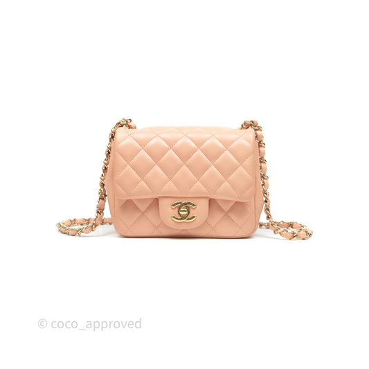 Chanel Mini Square Flap Quilted Beige Pink Lambskin Gold Hardware