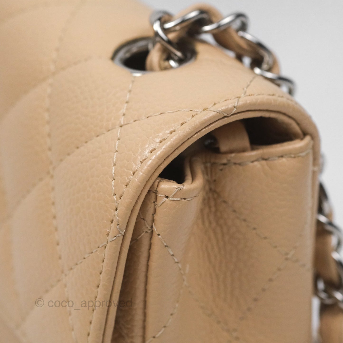 Chanel Quilted East West Flap Beige Caviar Silver Hardware