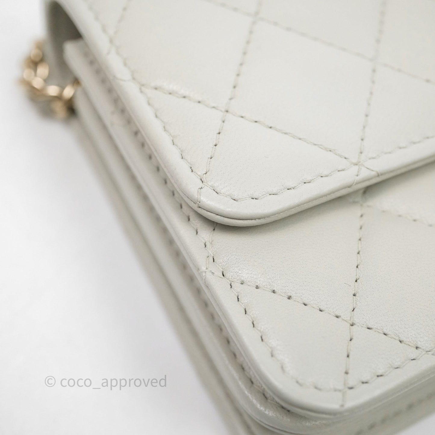 Chanel Trendy CC Wallet On Chain WOC Light Grey Lambskin Gold Hardware N