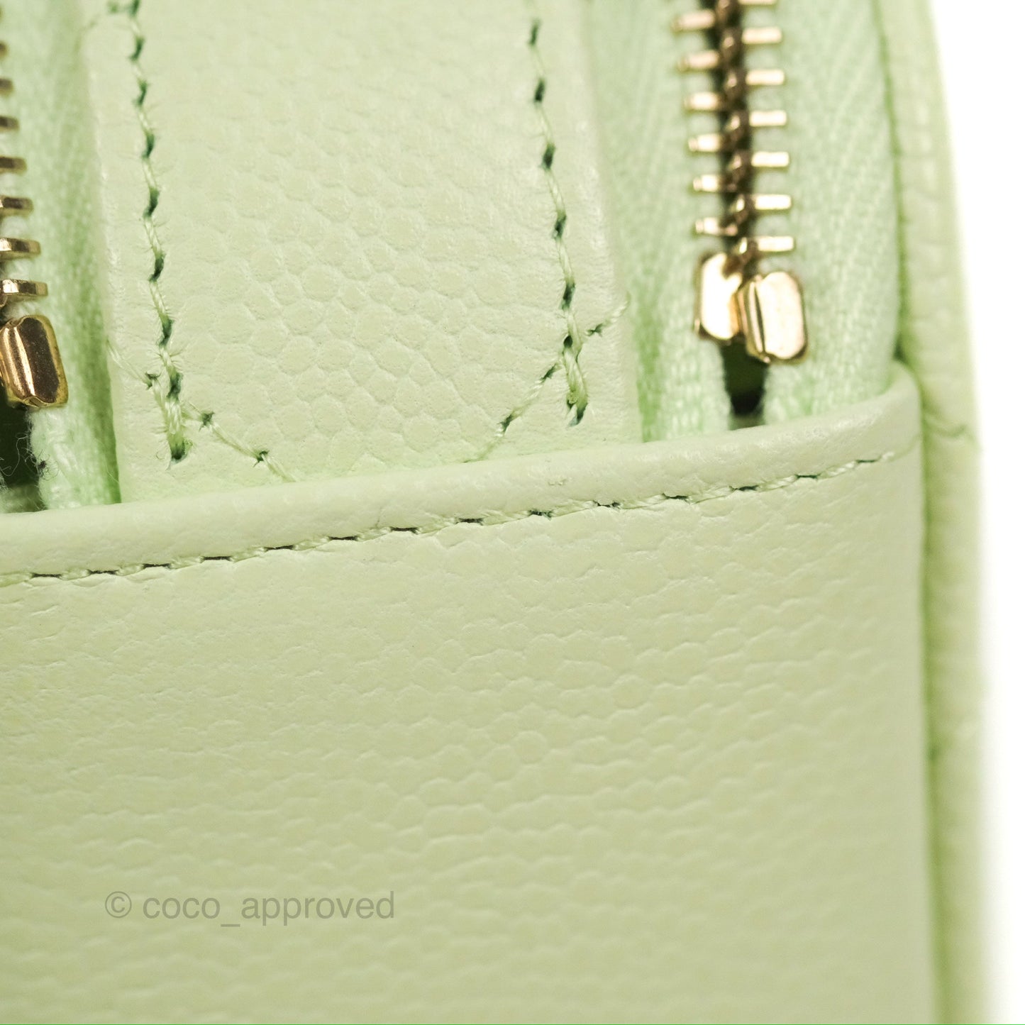 Chanel Mini Round Vanity Bag Handle With Care Light Green Caviar 22C