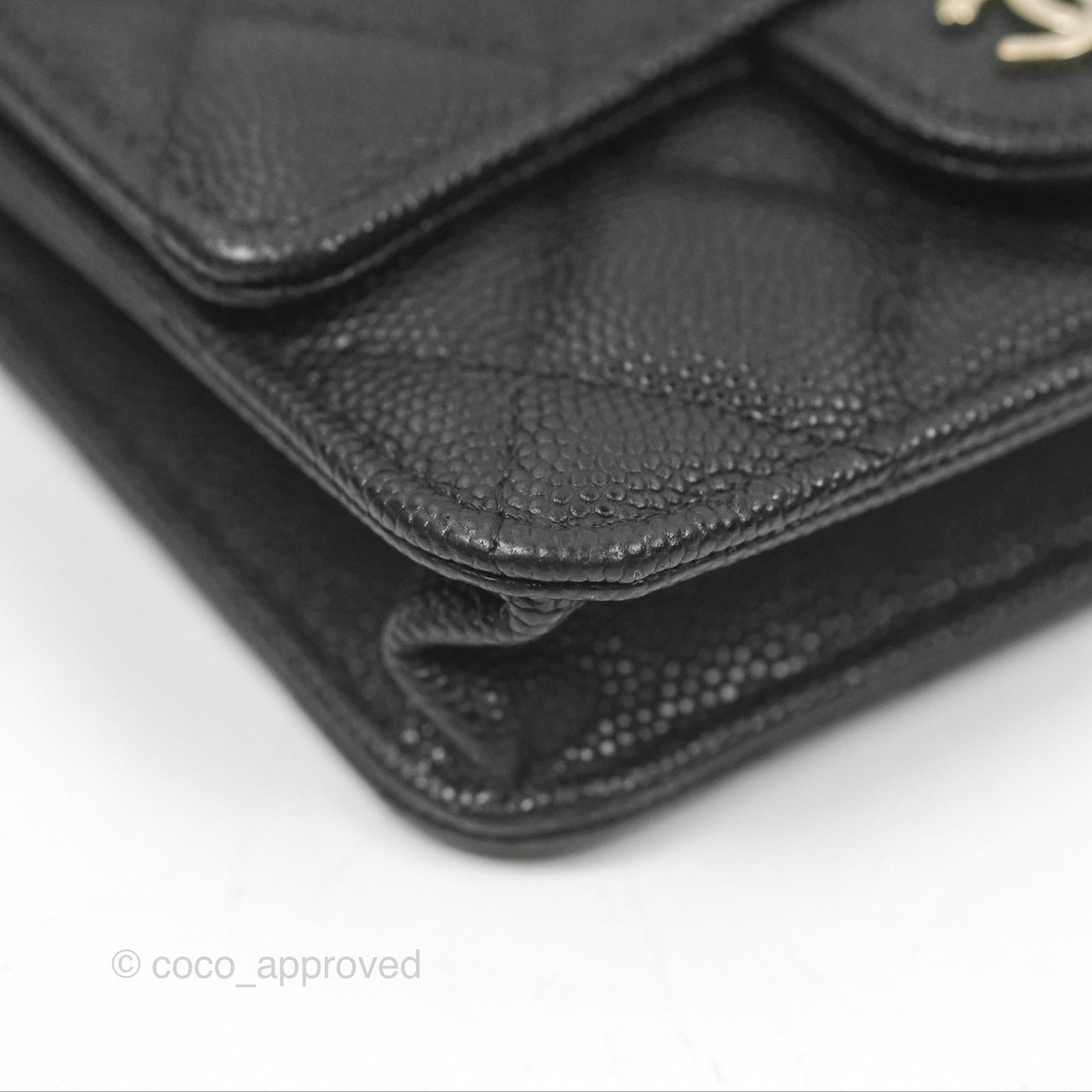 Chanel Mini Wallet Card Holder With Chain Black Caviar Gold Hardware