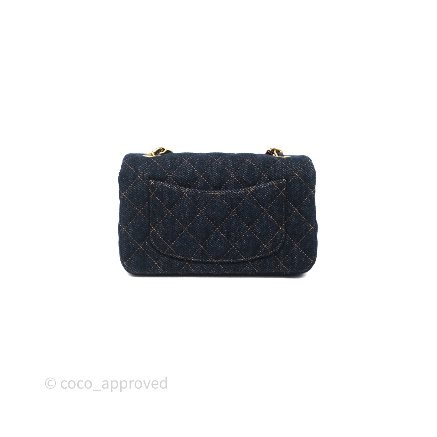 Chanel Mini Rectangular Quilted Dark Blue Denim Aged Gold Hardware