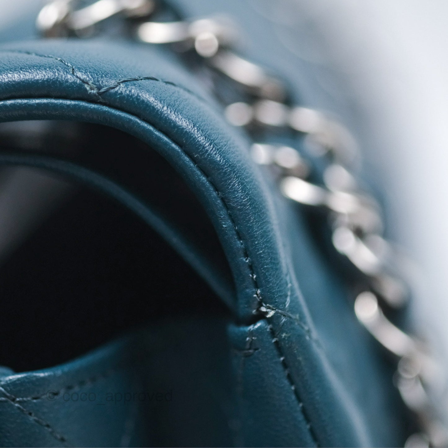 Chanel Classic M/L Medium Flap Quilted Teal Lambskin Silver Hardware