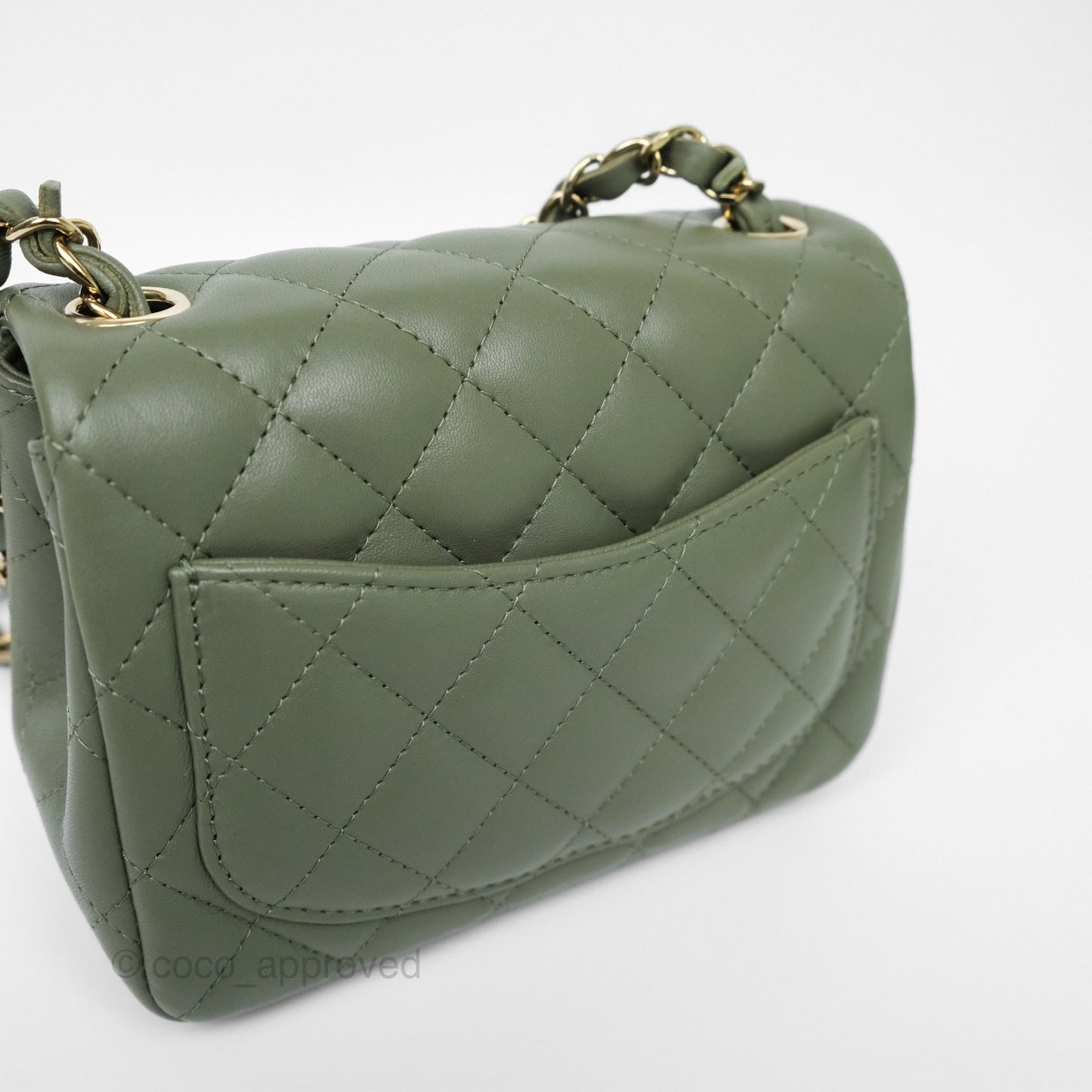 Chanel Mini Square Flap Quilted Olive Green Lambskin Gold Hardware