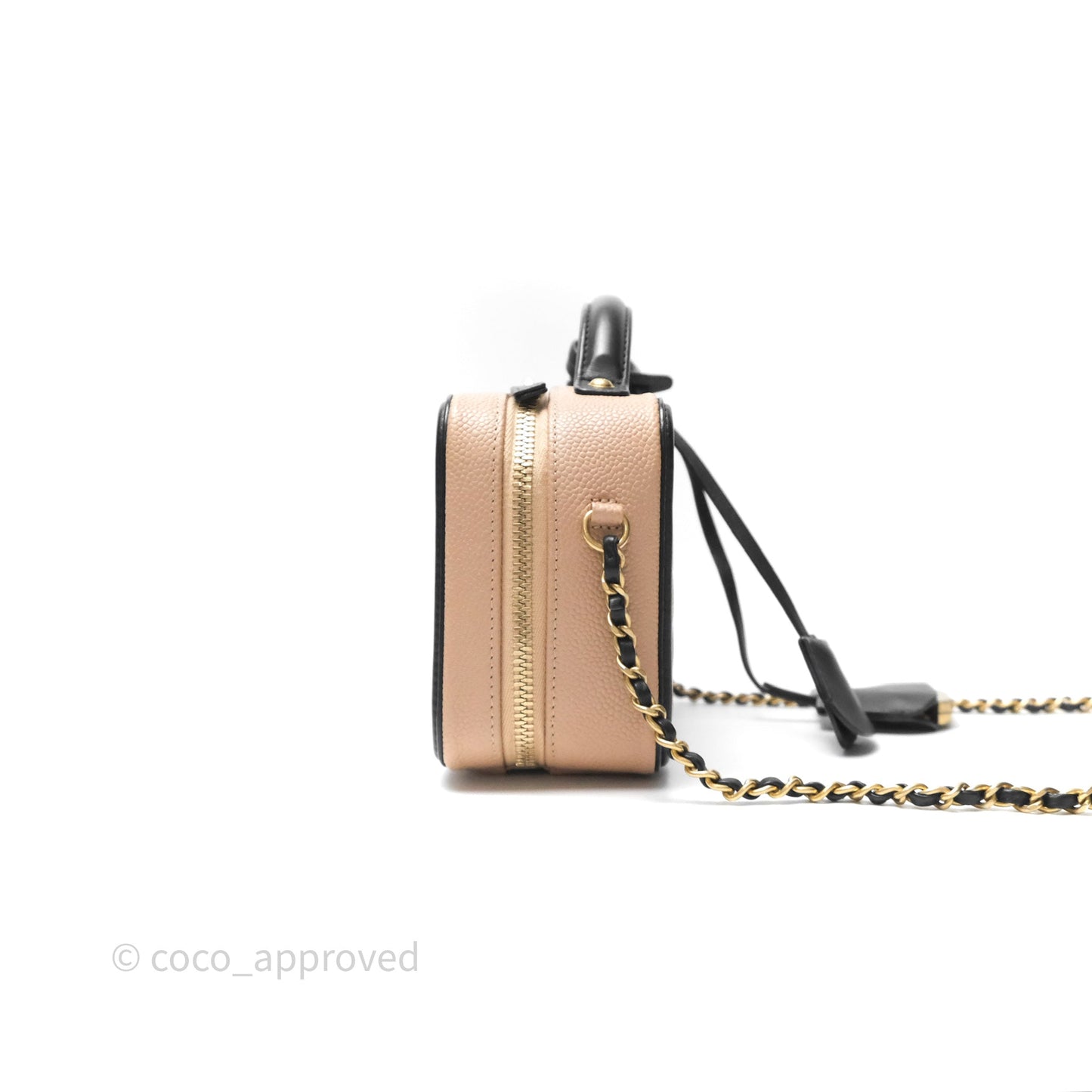 Chanel Quilted Small CC Filigree Vanity Case Beige Black Caviar Gold Hardware
