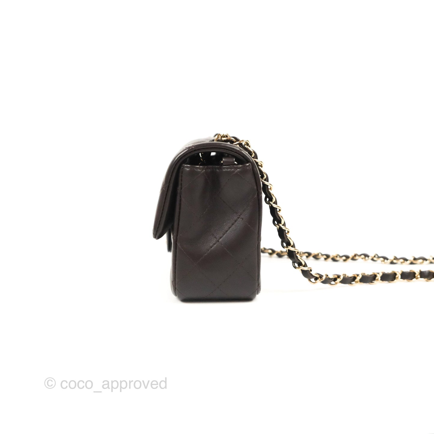 Chanel Quilted Mini Rectangular Chocolate Brown Lambskin Gold Hardware