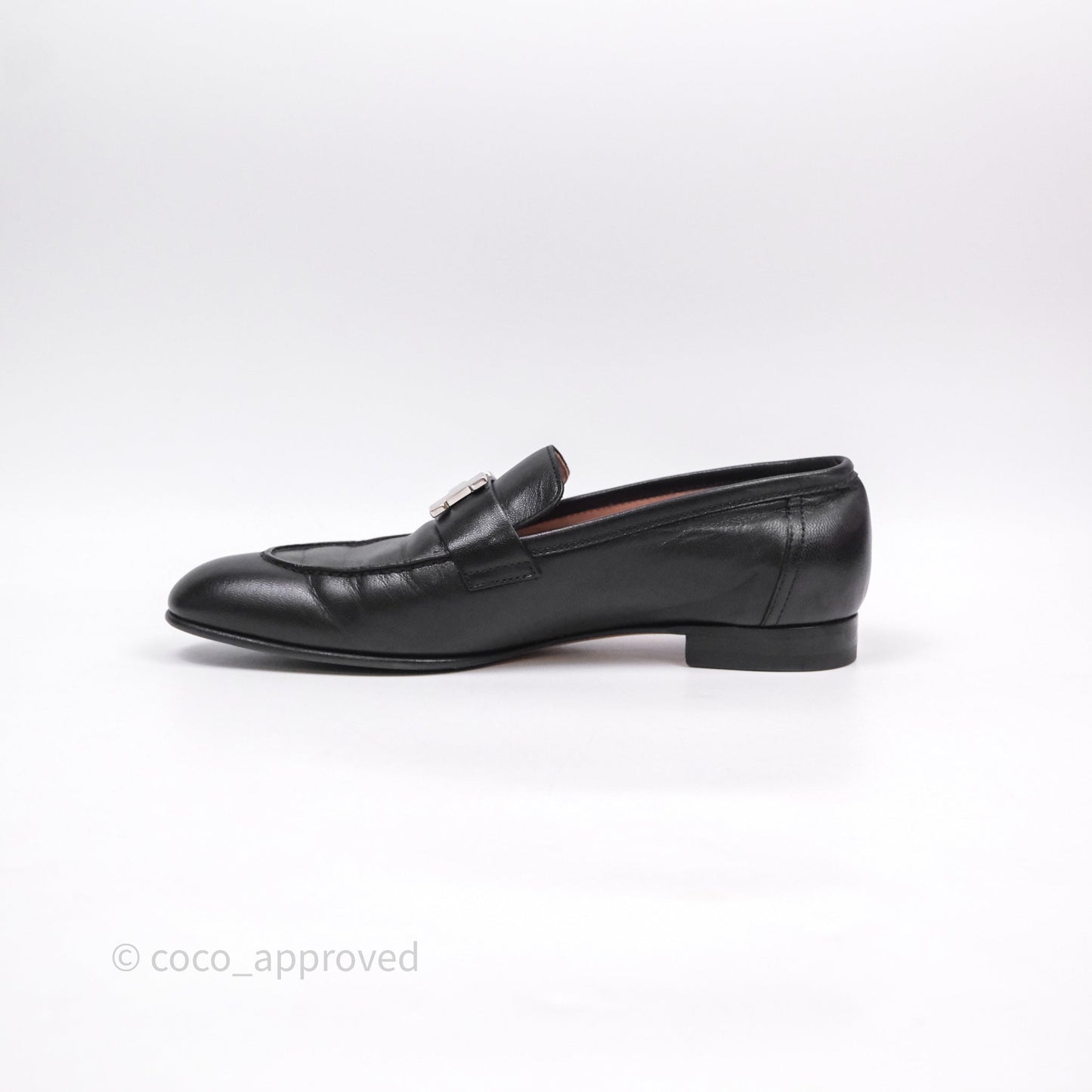Hermès Paris Loafer Black Goatskin Palladium H Buckle Size 38