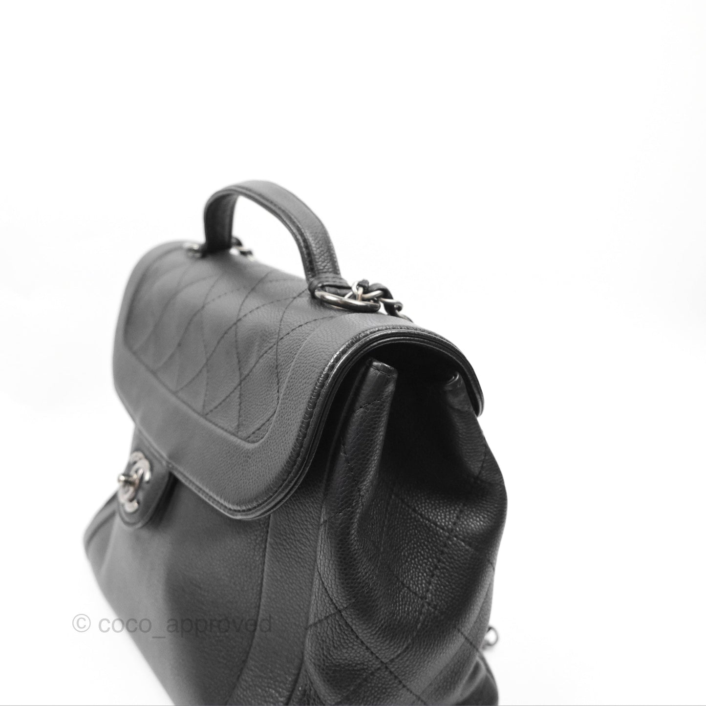 Chanel Top Handle Flap Bag Black Caviar Ruthenium Hardware