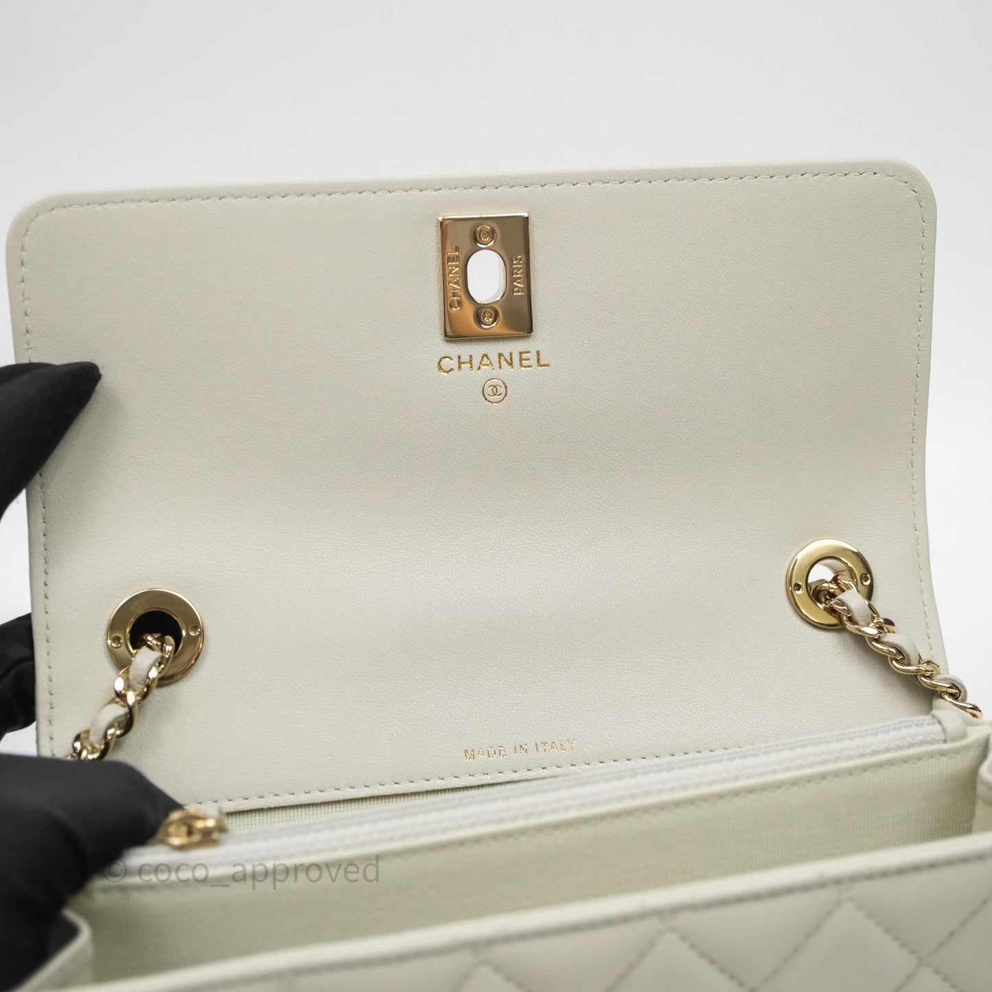 Chanel Trendy CC Wallet On Chain WOC Light Grey Lambskin Gold Hardware N
