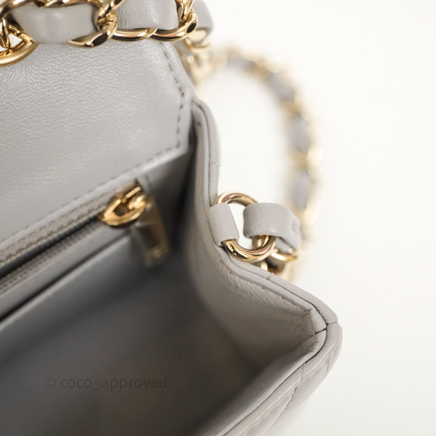 Chanel Mini Rectangular Chevron Grey Lambskin Light Gold Hardware