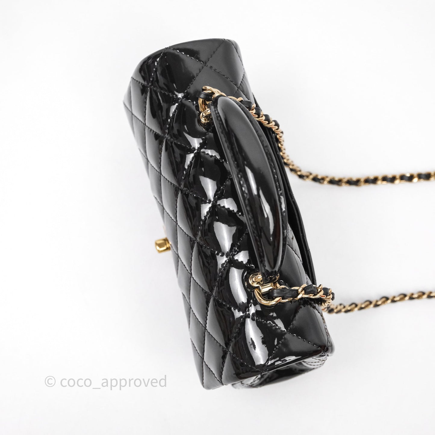 Chanel Top Handle Mini Rectangular Flap Black Patent Gold Hardware