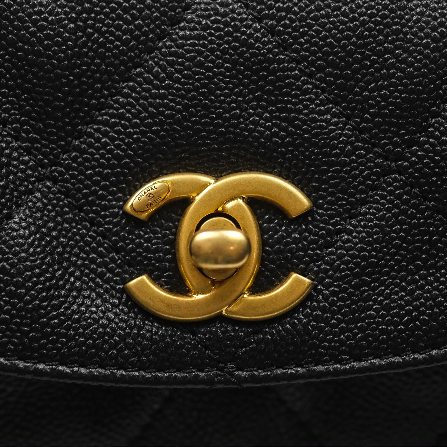 Chanel Double Pocket Hobo Bag Black Caviar Brushed Gold Hardware