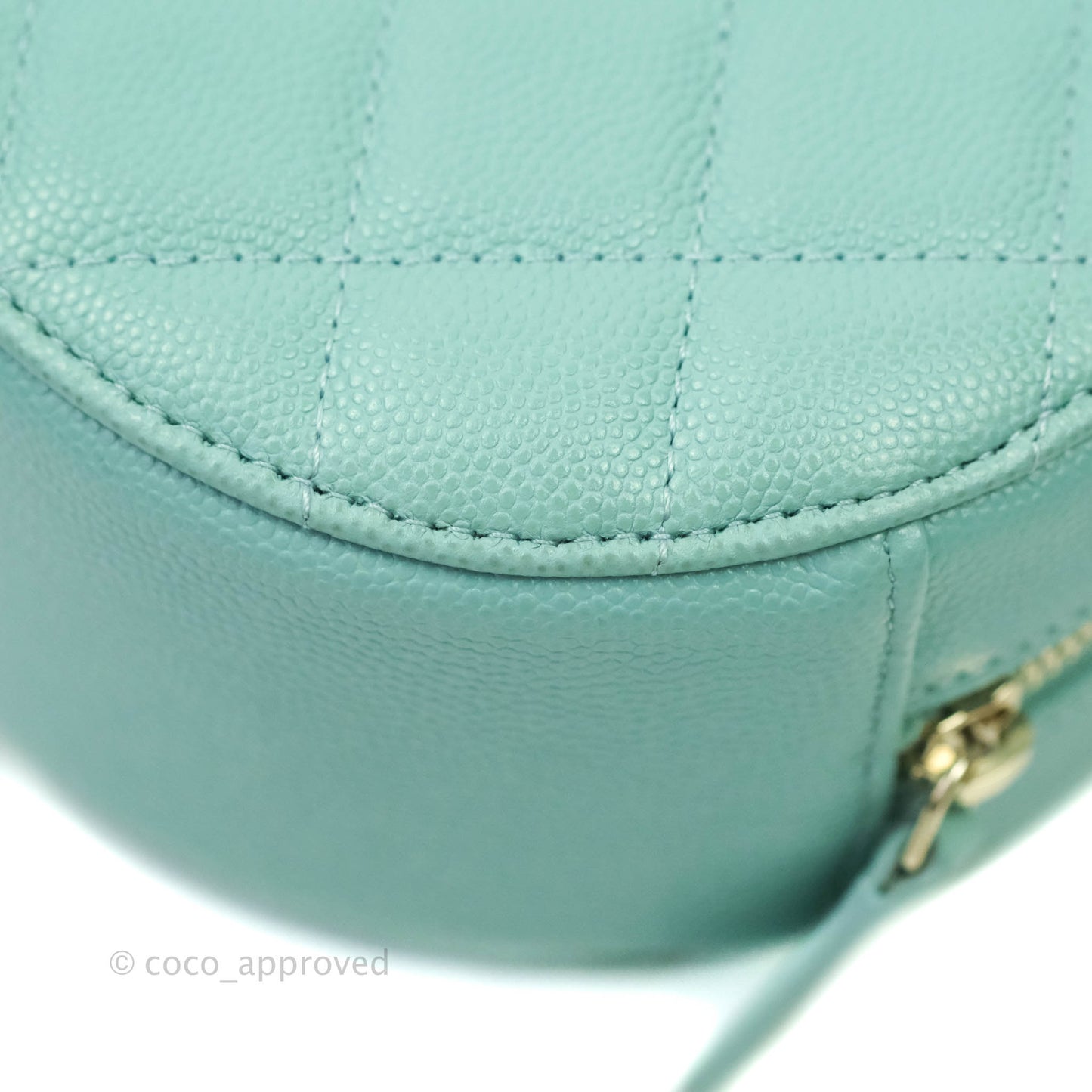 Chanel Classic Quilted Round Clutch With Chain Tiffany Blue Caviar Gold Hardware