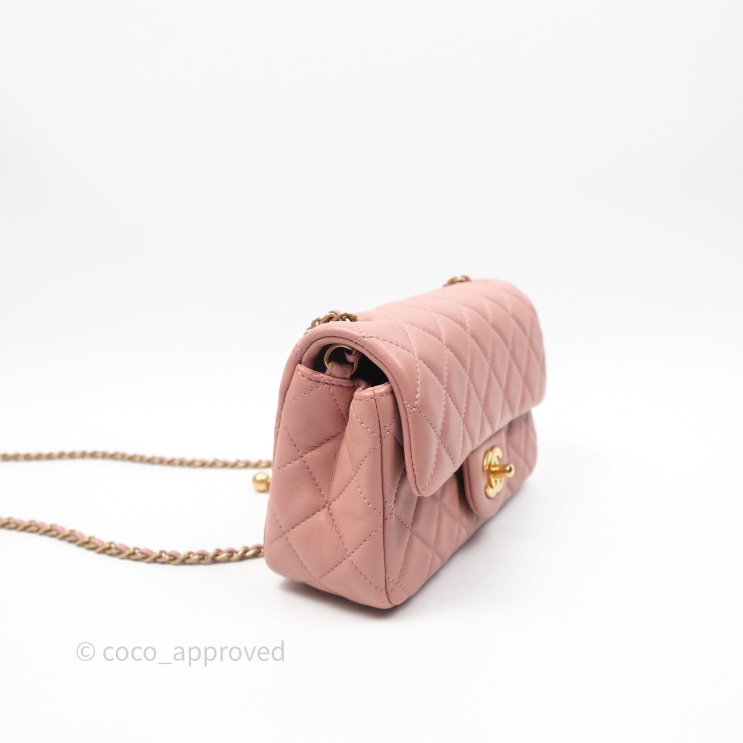 Chanel Mini Rectangular Pearl Crush Dusty Pink Lambskin Aged Gold Hardware