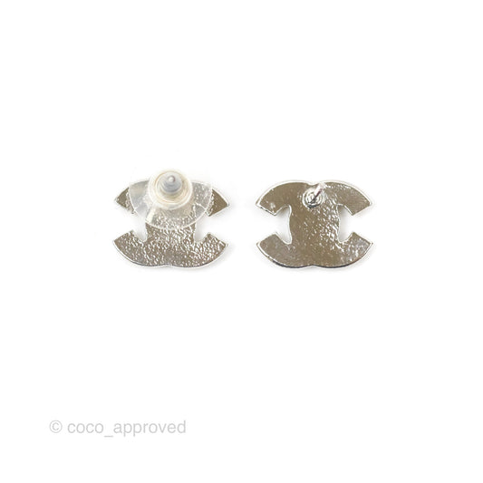 Chanel CC Crystal Earrings Silver Tone