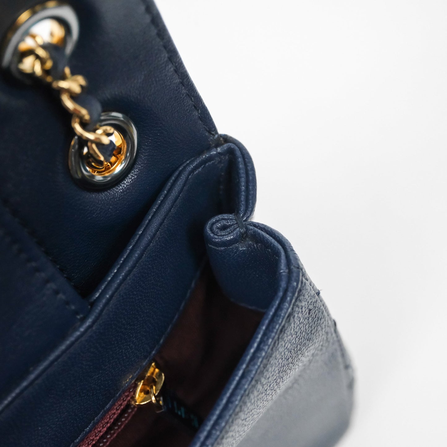 Chanel Mademoiselle Vintage Flap Bag Navy Sheepskin Gold Hardware