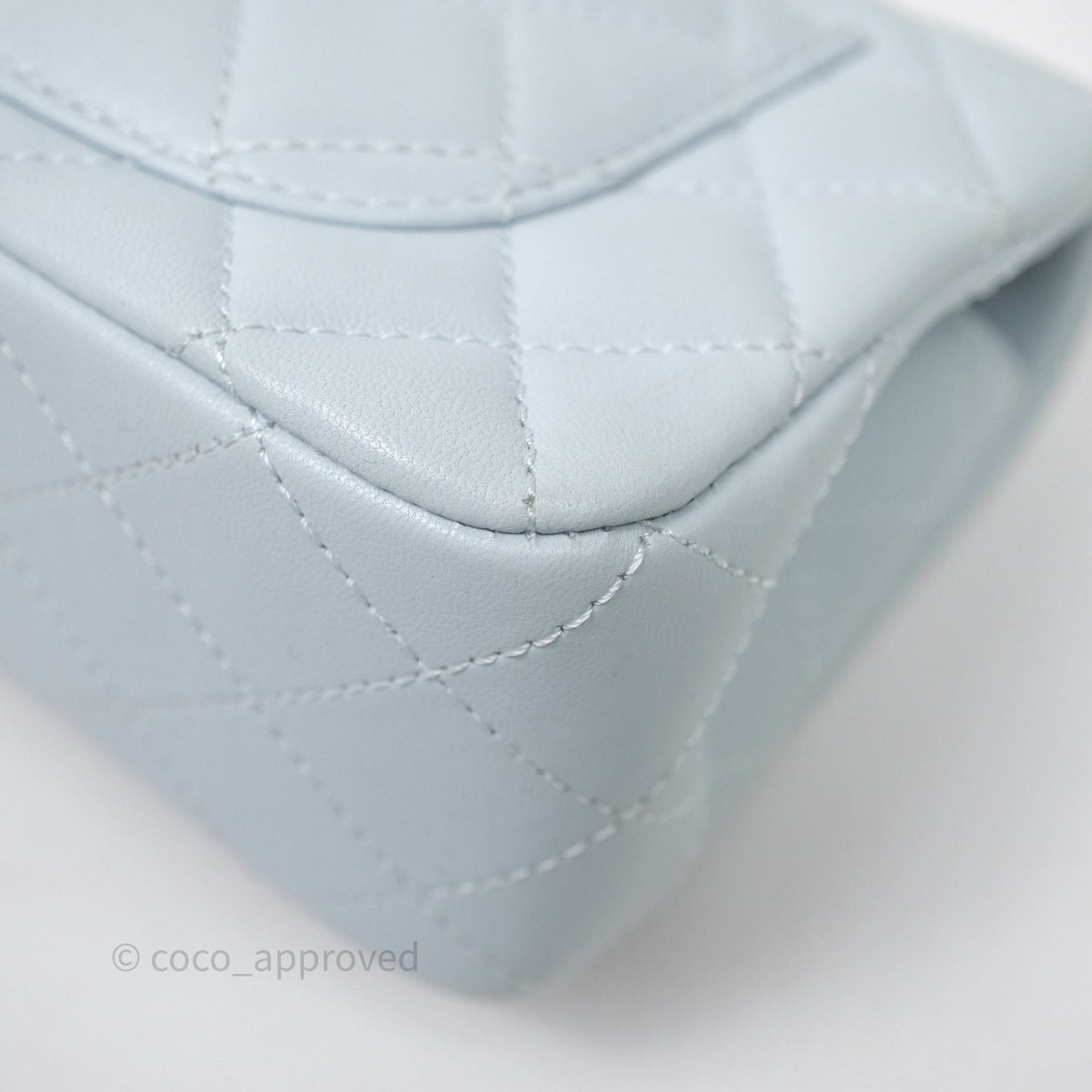 Chanel Pearl Crush Mini Rectangular Light Blue Lambskin Aged Gold Hardware