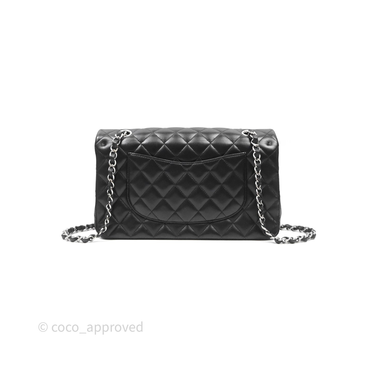 Chanel Classic M/L Medium Flap Quilted Black Lambskin Silver Hardware